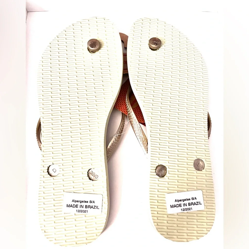 Havaianas Rainbow Swirl Flip Flops with Gold Straps Lime Green 9/10 women - Picture 7 of 8